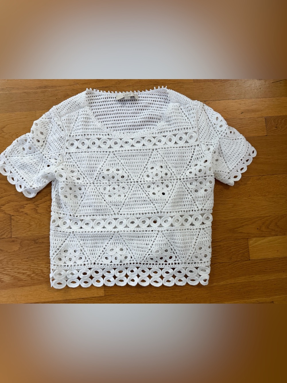 LOFT White Open-Weave Crochet Eyelet Top